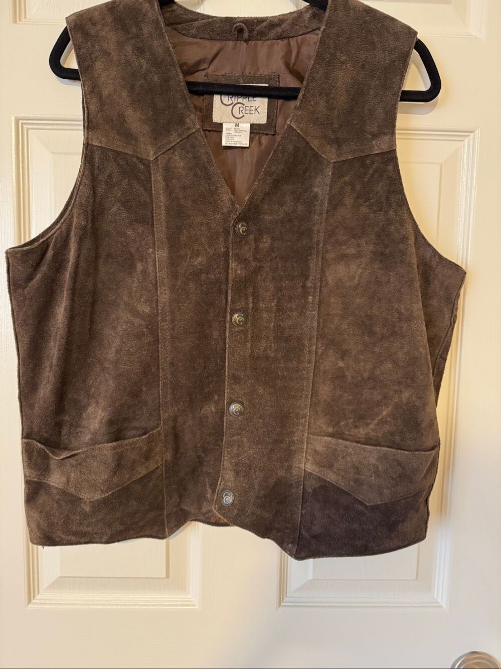 Cripple Creek Men’s M Brown Suede Leather Western Cowboy Vest Button Front